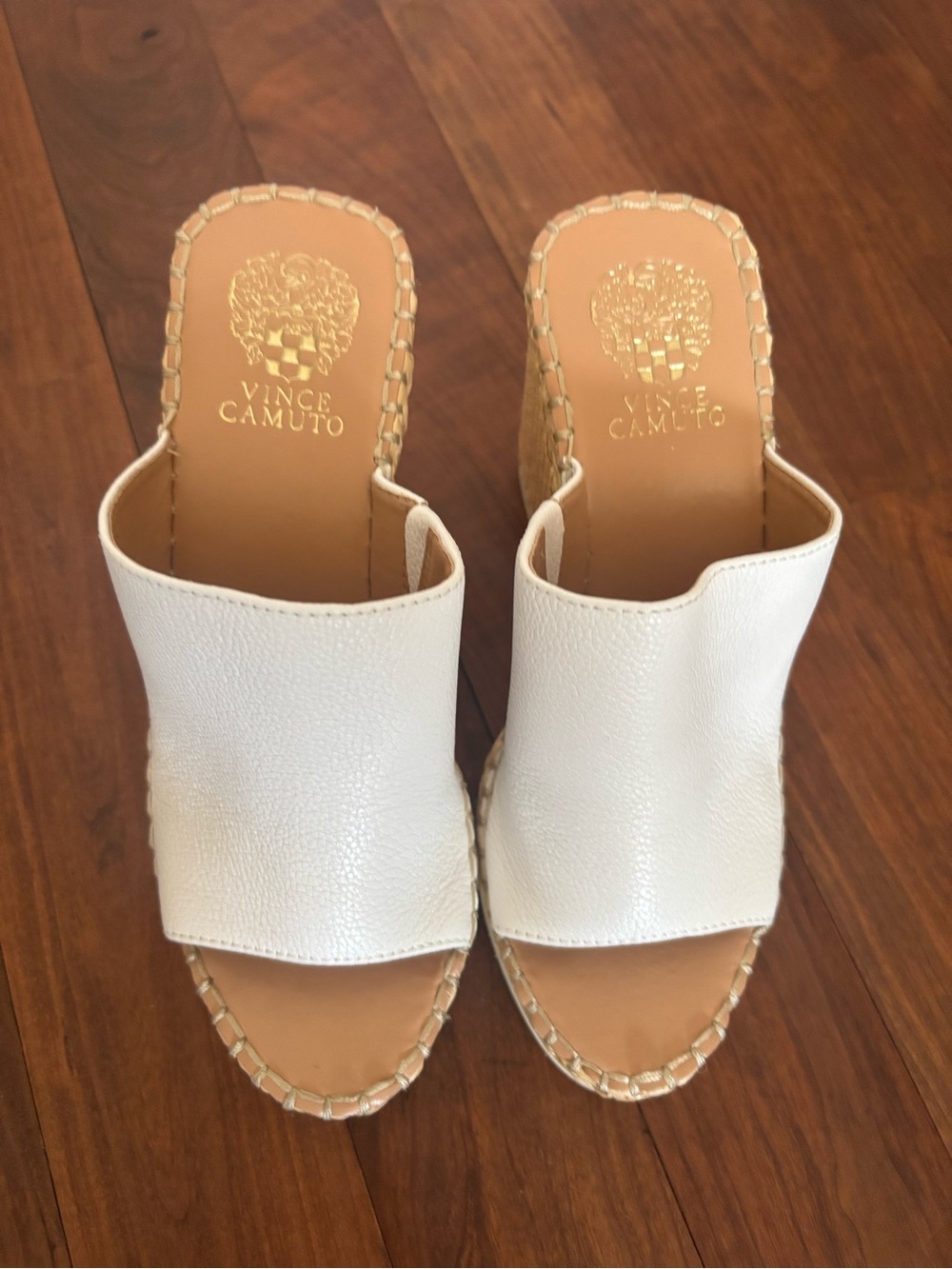 Vince Camuto- SZ 7 NWOT Brissia Espadrille Wedge Mules White Leather. - Picture 2 of 15